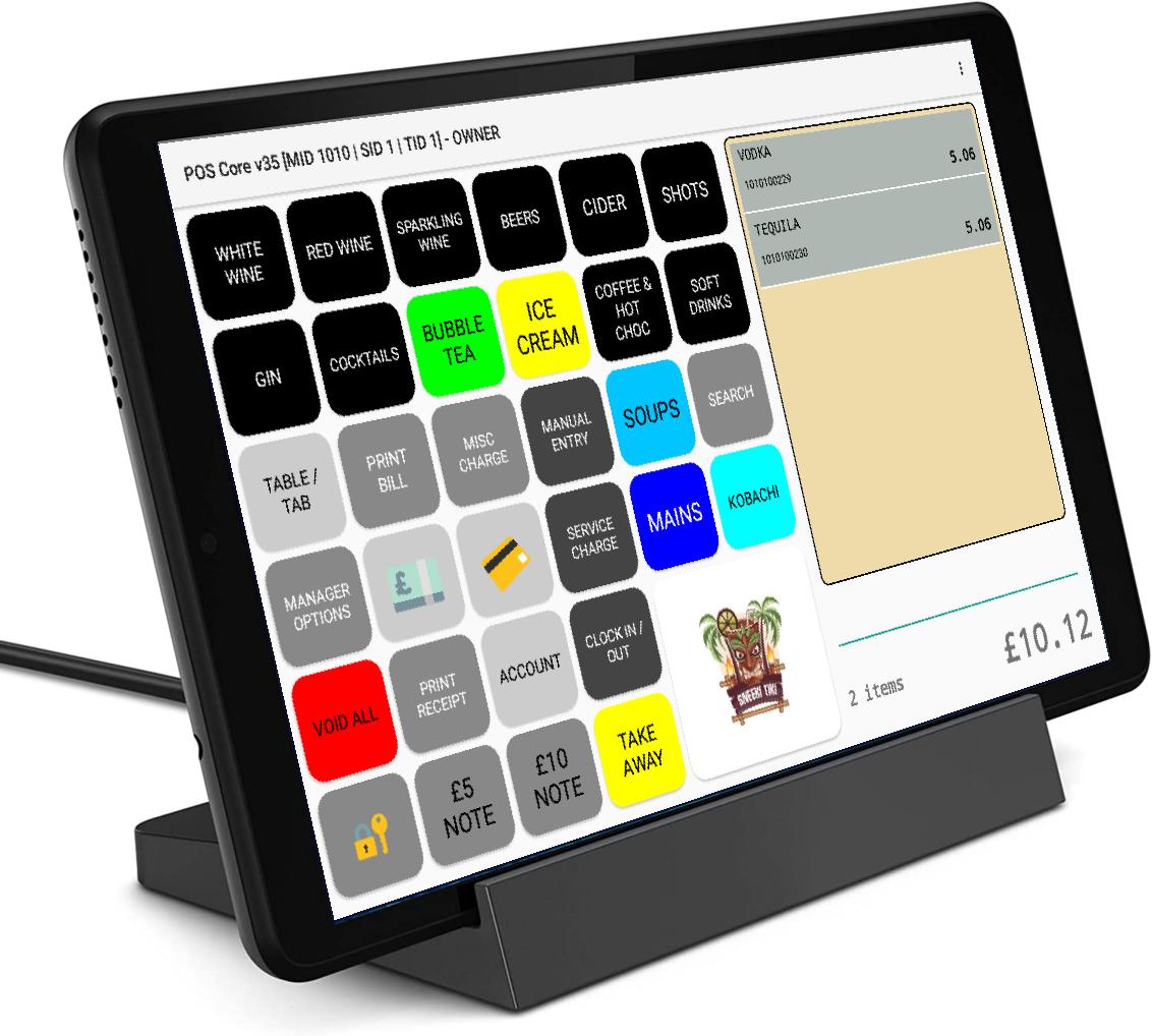 POS Core running on a tablet in a charging stand