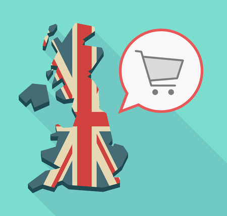 An outline of the UK with union flag and picture of a shopping cart, representing UK retail data