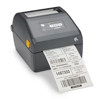 A Zebra label printer with barcode label